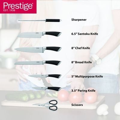 Prestige 8-piece knife set with acrylic stand |  laser-cut rust-free stainless steel blade - Black | 2 Years Warranty