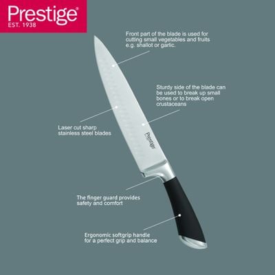 Prestige 8-piece knife set with acrylic stand |  laser-cut rust-free stainless steel blade - Black | 2 Years Warranty