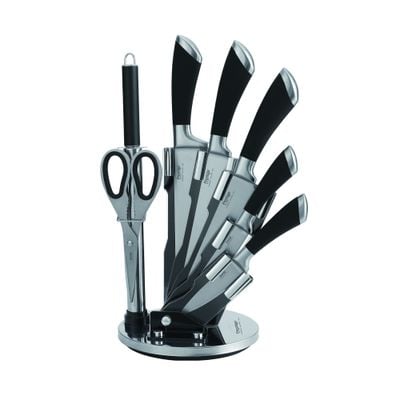 Prestige 8-piece knife set with acrylic stand |  laser-cut rust-free stainless steel blade - Black | 2 Years Warranty