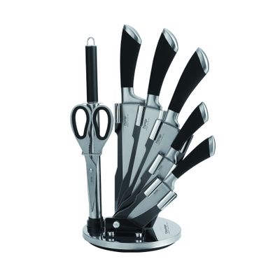 Prestige 8-piece knife set with acrylic stand |  laser-cut rust-free stainless steel blade - Black | 2 Years Warranty