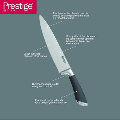 Prestige 8-piece knife set with acrylic stand |  laser-cut rust-free stainless steel blade - Grey | 2 Years Warranty