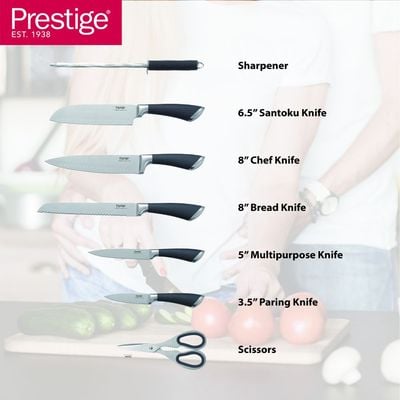 Prestige 8-piece knife set with acrylic stand |  laser-cut rust-free stainless steel blade - Grey | 2 Years Warranty