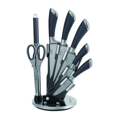 Prestige 8-piece knife set with acrylic stand |  laser-cut rust-free stainless steel blade - Grey | 2 Years Warranty