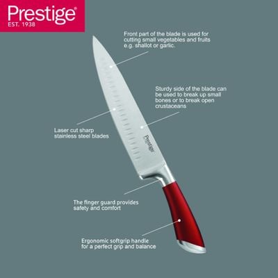 Prestige 8-piece knife set with acrylic stand |  laser-cut rust-free stainless steel blade - Red | 2 Years Warranty