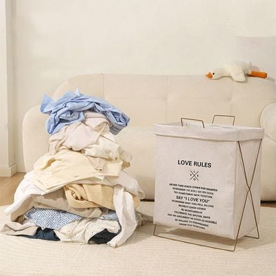 Foldable Laundry Basket with Metal Frame – Lightweight Clothes Hamper for Home Organization (49x40x23 cm)