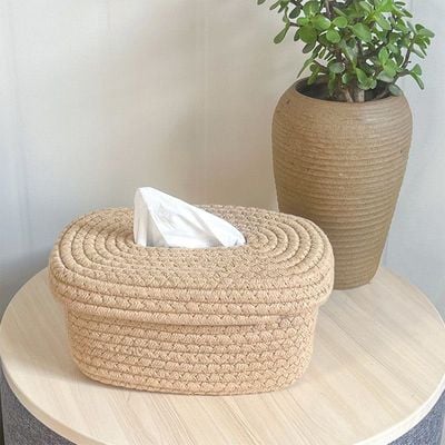 Handwoven Tissue Storage Box – Elegant and Durable Organizer for Home or Office (21x16x11 cm)