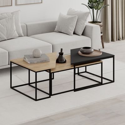 Mourah Ohlady Coffee Table 110 CM - Oak/Oak/Silky Black - 2 Years Warranty