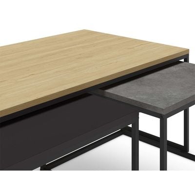 Mourah Camelia Coffee Table - Oak/Retro Grey/Silky Black - 2 Years Warranty