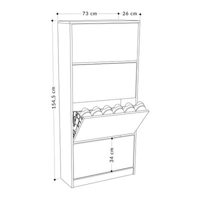 Mourah Shoe Cabinet 4 Section - 16 Pairs - Retro Grey - 2 Years Warranty