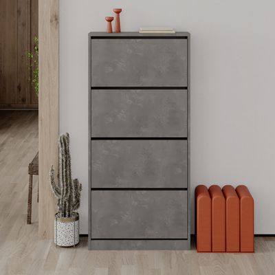 Mourah Shoe Cabinet 4 Section - 16 Pairs - Retro Grey - 2 Years Warranty