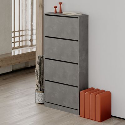 Mourah Shoe Cabinet 4 Section - 16 Pairs - Retro Grey - 2 Years Warranty