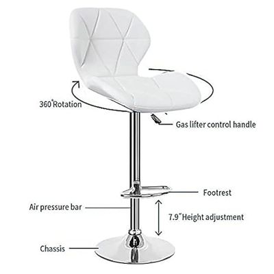 High Bar Chair Counter Stool Leather 360° Roating Armless Backrest Stainless Steel Legs Footrest Restaurant Pub Living Furniture L48 x W48 x H111