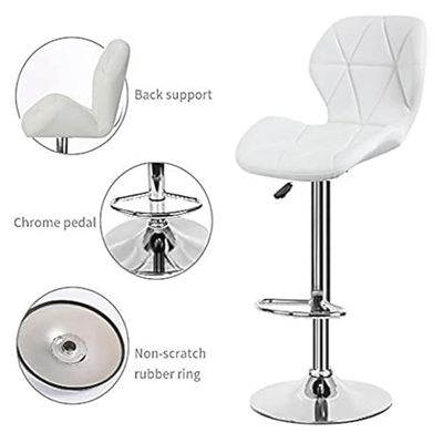 High Bar Chair Counter Stool Leather 360° Roating Armless Backrest Stainless Steel Legs Footrest Restaurant Pub Living Furniture L48 x W48 x H111