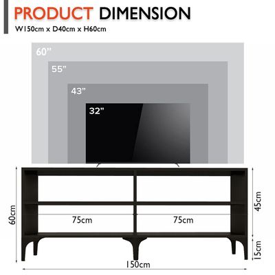 Mahmayi Modern TV Stand with 4 Open Shelves, Monitor and TV Stand for Home and Office, PC Desk Stand Monitor Riser for Keyboard Storage, Laptop, Printer - Black