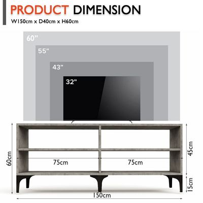 Mahmayi Modern TV Stand with 4 Open Shelves, Monitor and TV Stand for Home and Office, PC Desk Stand Monitor Riser for Keyboard Storage, Laptop, Printer - Light Concrete