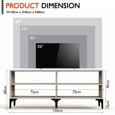 Mahmayi Modern TV Stand with 4 Open Shelves, Monitor and TV Stand for Home and Office, PC Desk Stand Monitor Riser for Keyboard Storage, Laptop, Printer - Light Grey
