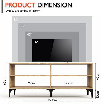 Mahmayi Modern TV Stand with 4 Open Shelves, Monitor and TV Stand for Home and Office, PC Desk Stand Monitor Riser for Keyboard Storage, Laptop, Printer - Light Imperia