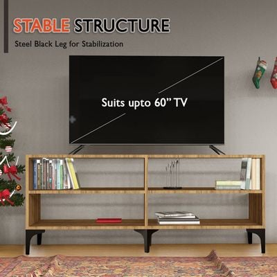 Mahmayi Modern TV Stand with 4 Open Shelves, Monitor and TV Stand for Home and Office, PC Desk Stand Monitor Riser for Keyboard Storage, Laptop, Printer - Zabrano