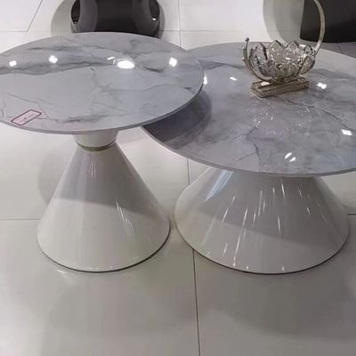 AWD Set of Two Round Coffee Tables Sintered Stone Countertop Metal Base.