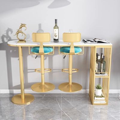 Modern Bar Table Set, with Two Velvet Bar Stools, Slate Marble Top Table for Home and Kitchen 140cm