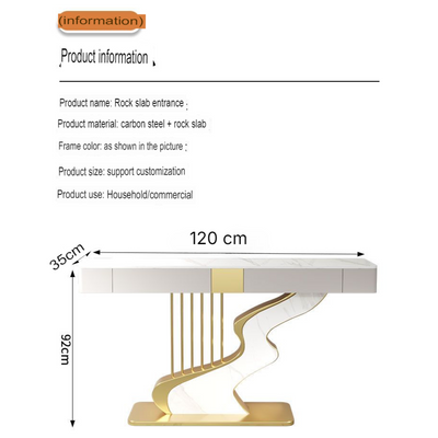 AWD Console Table, Modern Gold Entrance Table with Two Drawers, Slate Stone Countertop, Carbon Steel Base