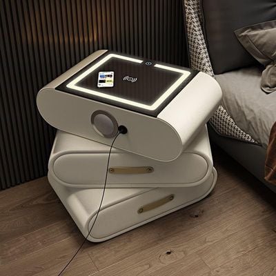 AWD Swivel Nightstand, Smart Bedside Table, 3 Storage Drawers, Wireless Charger, LED Light, Speaker, USB Port Wooden Night stand with Open Compartment