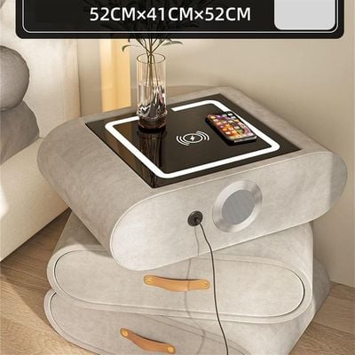 AWD Swivel Nightstand, Smart Bedside Table, 3 Storage Drawers, Wireless Charger, LED Light, Speaker, USB Port Wooden Night stand with Open Compartment