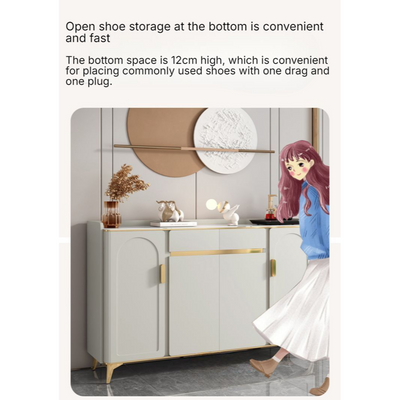 Modern Shoe Cabinet with Gold Accents Large Capacity Keeper for Shoes, Off-White Shoe Organizer 160 cm Wide Luxury Storage Unit, Elegant Hallway & Entryway Furniture for Shoes and Accessories