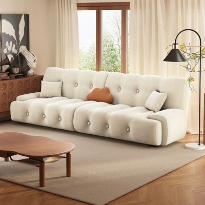 AWD Convertible Sofa Bed, Tufted Design Armless Daybed, Cozy White Sofa Bed 3 Seater Sofa Come Bed for Living room, Studio, Office