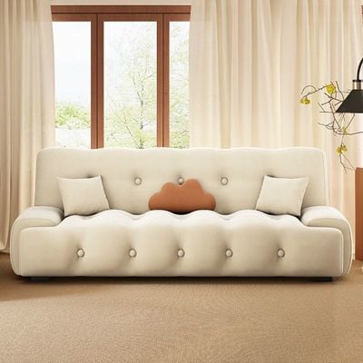 AWD Convertible Sofa Bed, Tufted Design Armless Daybed, Cozy White Sofa Bed 3 Seater Sofa Come Bed for Living room, Studio, Office