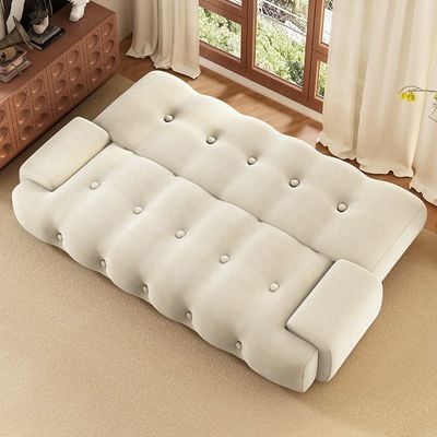 AWD Convertible Sofa Bed, Tufted Design Armless Daybed, Cozy White Sofa Bed 3 Seater Sofa Come Bed for Living room, Studio, Office