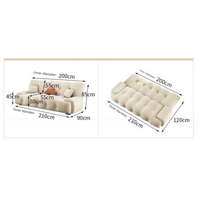 AWD Convertible Sofa Bed, Tufted Design Armless Daybed, Cozy White Sofa Bed 3 Seater Sofa Come Bed for Living room, Studio, Office