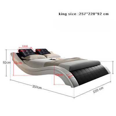 AWD Modern Curved Bed Frame Wavy Style King Size Bed, Upholstered Bed Leather - Black and white