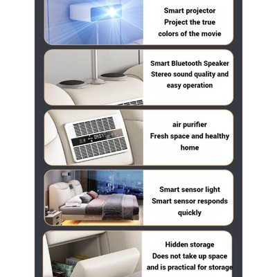 AWD Smart Bed with Projector, Bluetooth Speaker, Air Purifier, Smart Sensor Light for Bedroom - King Size