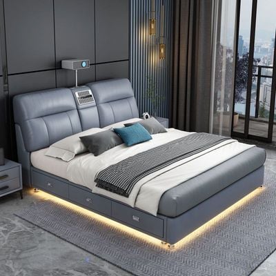 AWD Luxury Smart Bed with Projector, Bluetooth Speaker, Air Purifier, Smart Sensor Light, Three Drawer Storage - Queen Size