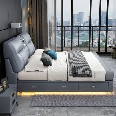 AWD Luxury Smart Bed with Projector, Bluetooth Speaker, Air Purifier, Smart Sensor Light, Three Drawer Storage - Queen Size