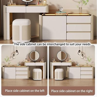 Modern Dressing Table with Built-In Lighting for Bedroom or Beauty Room - White and Beige