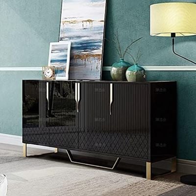 Elegant Black Sideboard with Gold Handles and Legs 150cm Width.