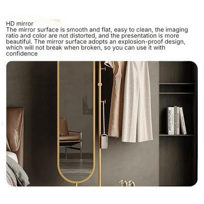 Gold Freestanding Coat Rack with Full-Length Mirror Multi-Functional Clothing Hanging Stand with Mirror Garment Rack Coat Rail Hanger Space-Saving Metal Organizer for Entryway Bedroom Living Room