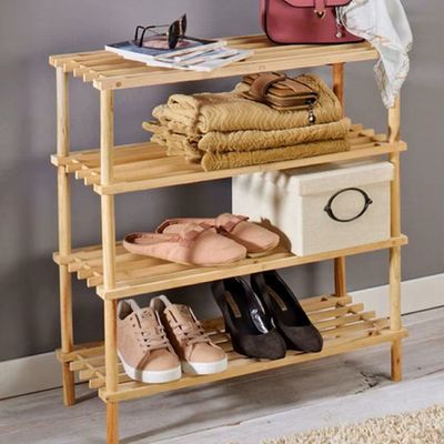 Wooden Bamboo Shoe Rack 4-Tier For Entryway Hallway