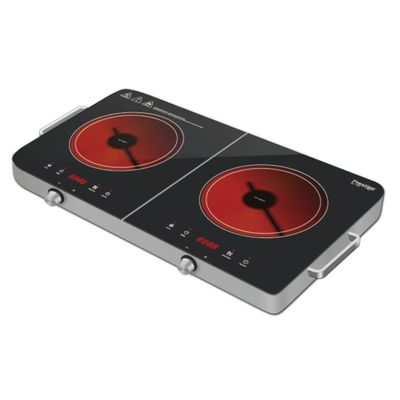 Prestige Double Infrared Cooker Crystal Plate - 2800 W - Black  | 2 Years Warranty