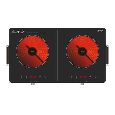 Prestige Double Infrared Cooker Crystal Plate - 2800 W - Black  | 2 Years Warranty