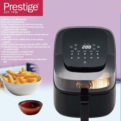 Prestige Air Fryer 5.5 Litre 1500W With Transparent Window | Non Stick Coated Frying pan with Grill | Touch Panel with 12 Preset Function - PR50320 - Black | 2 Years Warranty