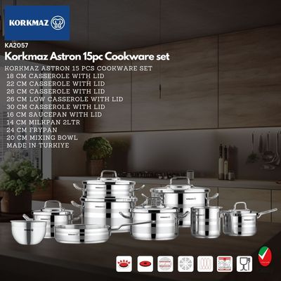 Korkmaz Astra Stainless Steel Pot Set 9-Pieces | Stainless Steel pots and pans Set | Induction Cooking Set - KA2050 - Silver | 1 Year Warranty