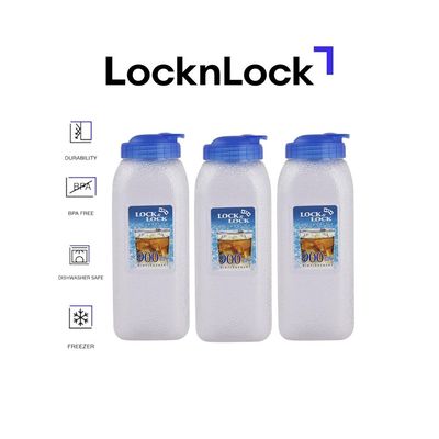 LocknLock Aqua Water Bottle 900ml - Pack of 3, BPA-Free, Flip-Top Lid
