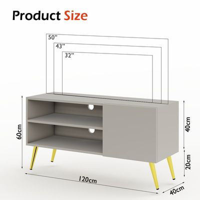Mahmayi Modern TV Stand, 50" Media Console with 2 Storage Cabinets and 1 Storage Door Furniture, Light Grey for Living Room, Bedroom, and Office