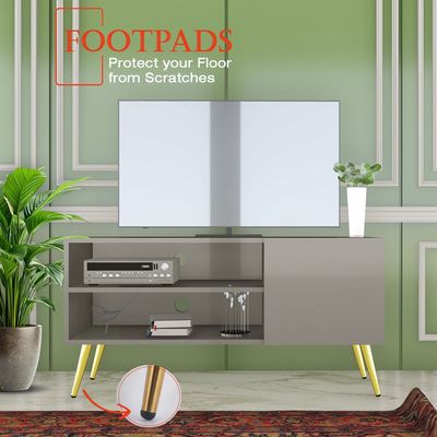 Mahmayi Modern TV Stand, 50" Media Console with 2 Storage Cabinets and 1 Storage Door Furniture, Light Grey for Living Room, Bedroom, and Office