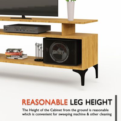 Mahmayi Modern Multipurpose Wooden Media Console with Storage Shelves Ideal for Living Room, Bedroom and Office - Light Walnut