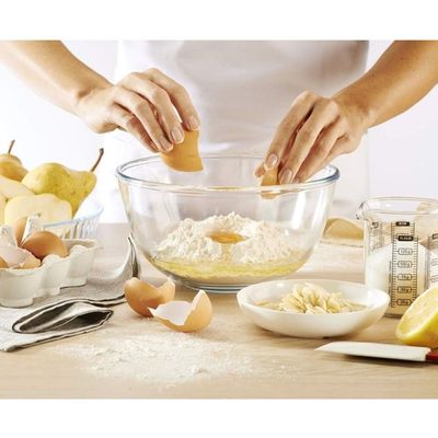 Pyrex Bowl Set of 3 (2L, 1L, 0.5L) - Clear Glass, Heat & Scratch Resistant