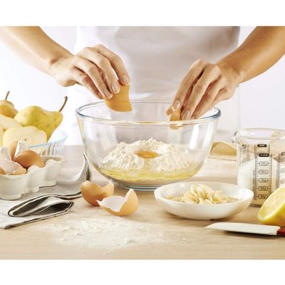 Pyrex Bowl Set of 3 (2L, 1L, 0.5L) - Clear Glass, Heat & Scratch Resistant